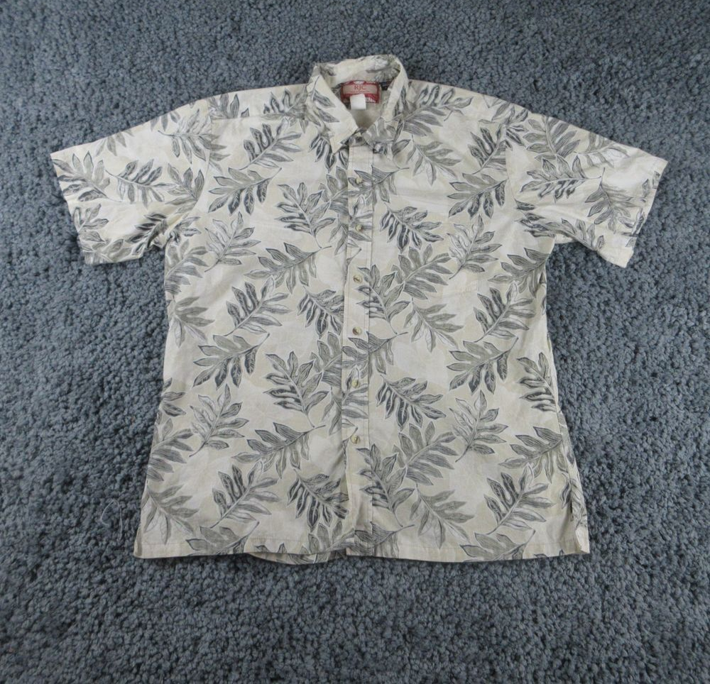 RJC Shirt Mens Extra Large Off White Floral Hawaiian Short Sleeve Button Up